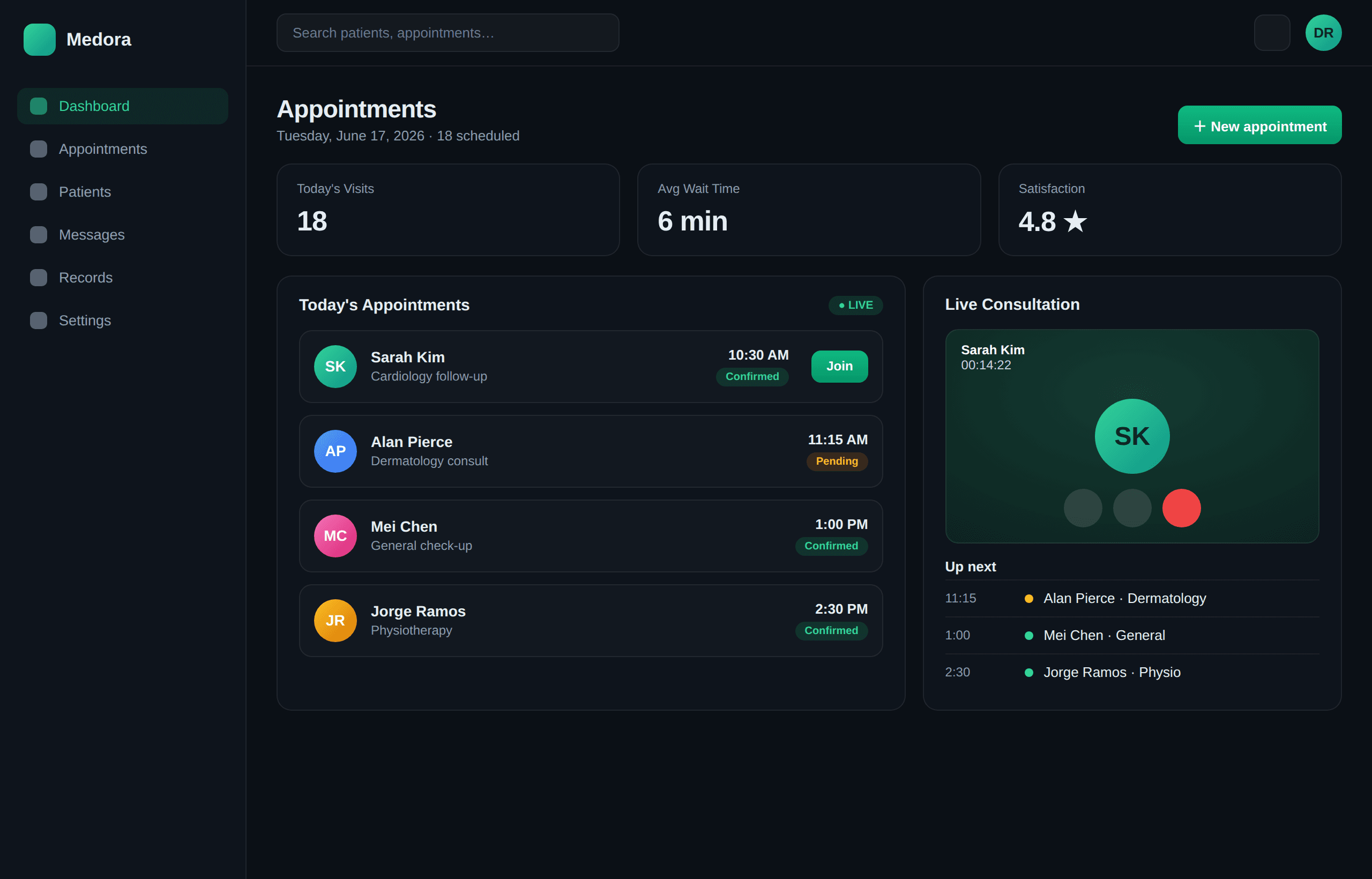 Medora Health product screenshot